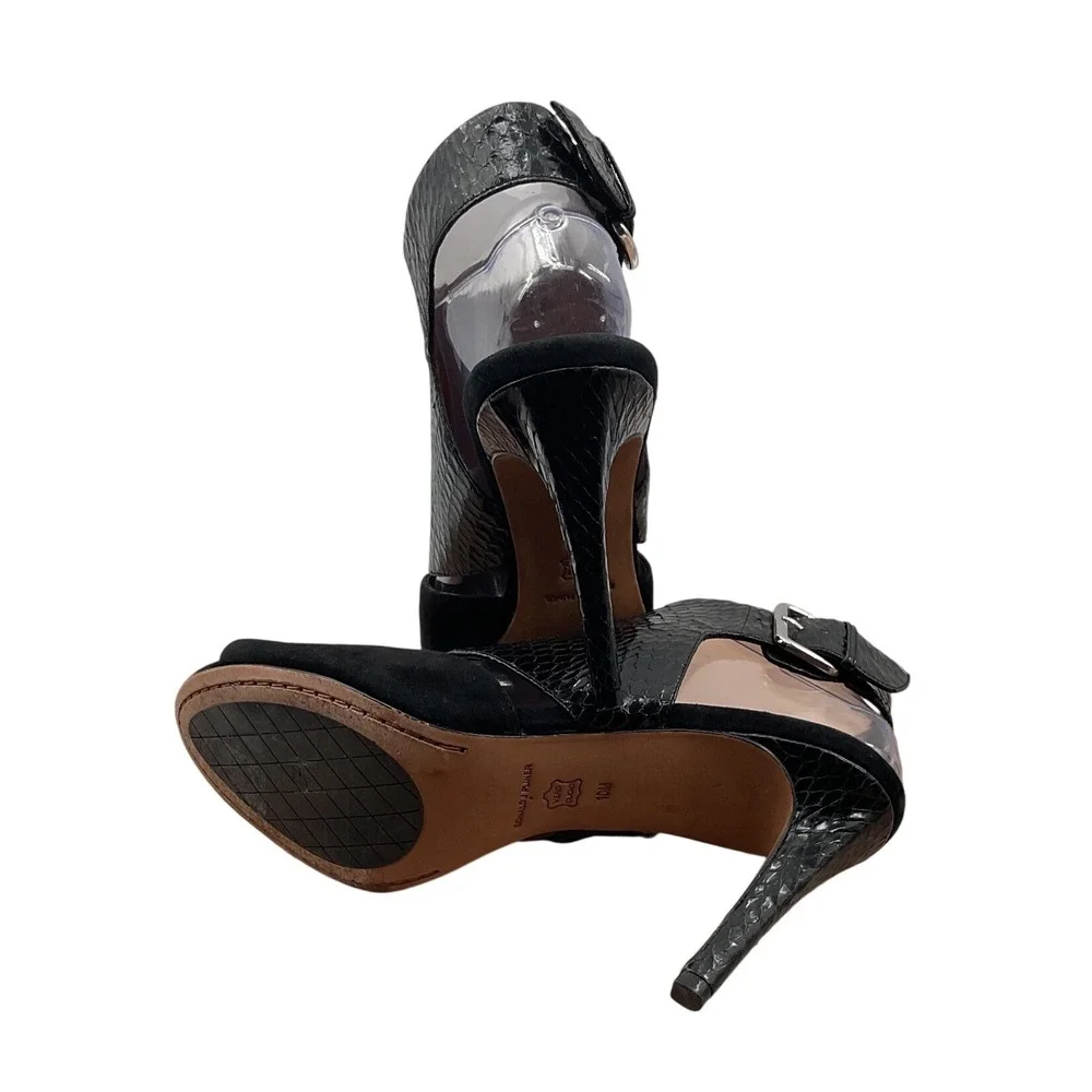 Donald J Pliner Womens Black Suede Snakeskin Peep Toe Slingback Heels 10M‎